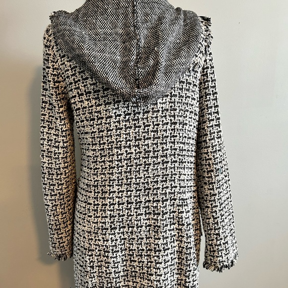 Y2K LAUNDRY by Shelli Segal Black & White Checkered Coat with Fringe XS - Picture 7 of 8